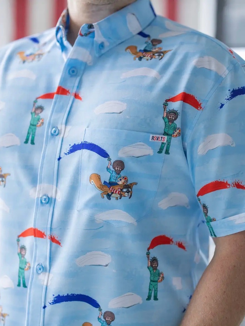 RARE Paintriot Print RSVLTS x Bob Ross Collab Short-Sleeve Button-Up Small